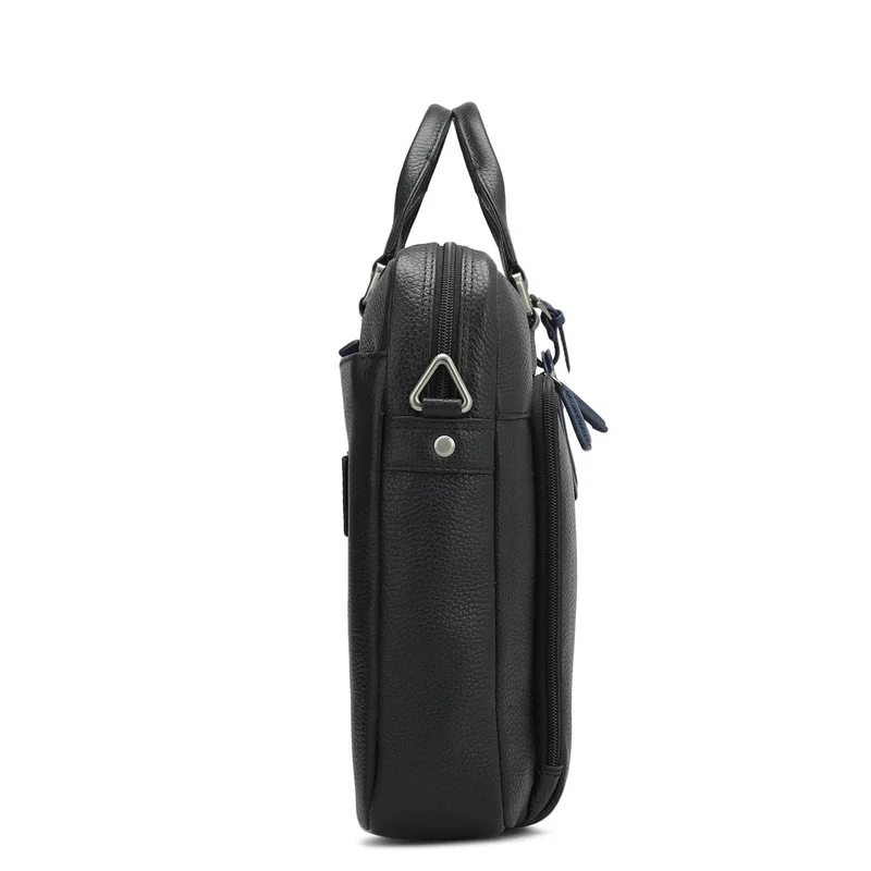 Da Milano black Wax Leather Laptop Bag - Black  | Best Price UAE
