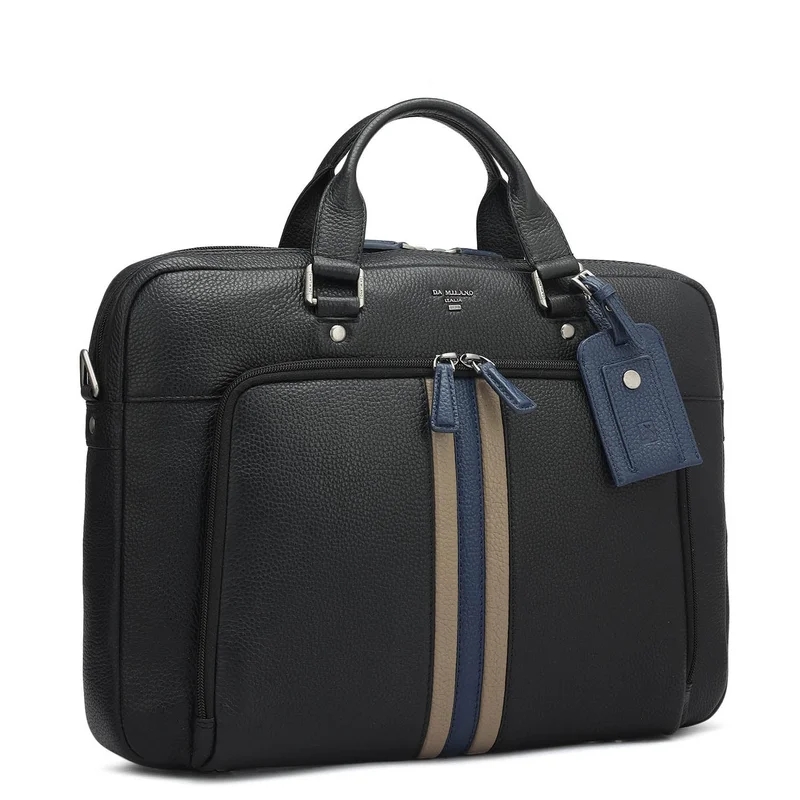 Da Milano black Wax Leather Laptop Bag - Black  | Best Price UAE