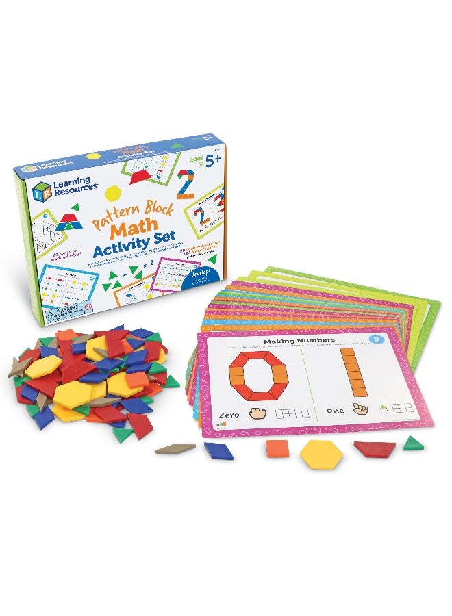 Learning Resources Pattern Block Math Activity Set, 124 Plastic Pattern Blocks, 20 Double-Sided Activity Cards, Hands-On Maths & Stem Learning, Ages 5+ - Image 1
