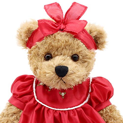 oits cute Oitscute Small Baby Teddy Bear with Cloth Cute Stuffed Animal Soft Plush Toy 10" (Red lace Dress) - Image 4