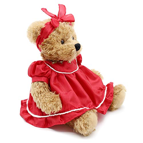 oits cute Oitscute Small Baby Teddy Bear with Cloth Cute Stuffed Animal Soft Plush Toy 10" (Red lace Dress) - Image 2