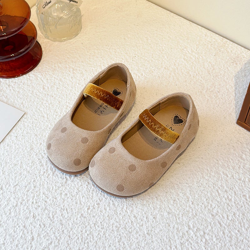Girls'' Leather Shoes 2026 Spring and Autumn New Ballet Round-Toe Flats Princess Shoes Dopamine Polka Dot - Image 1