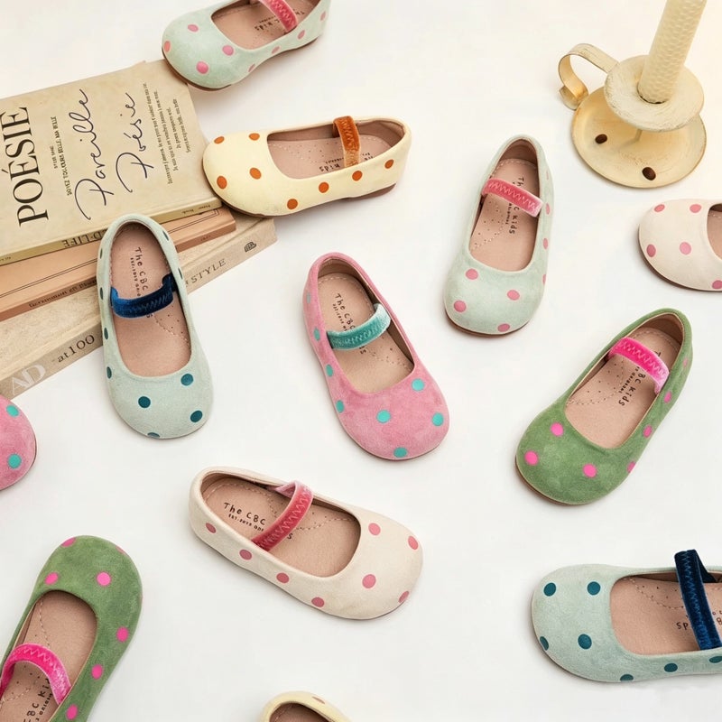 Girls'' Leather Shoes 2026 Spring and Autumn New Ballet Round-Toe Flats Princess Shoes Dopamine Polka Dot - Image 2
