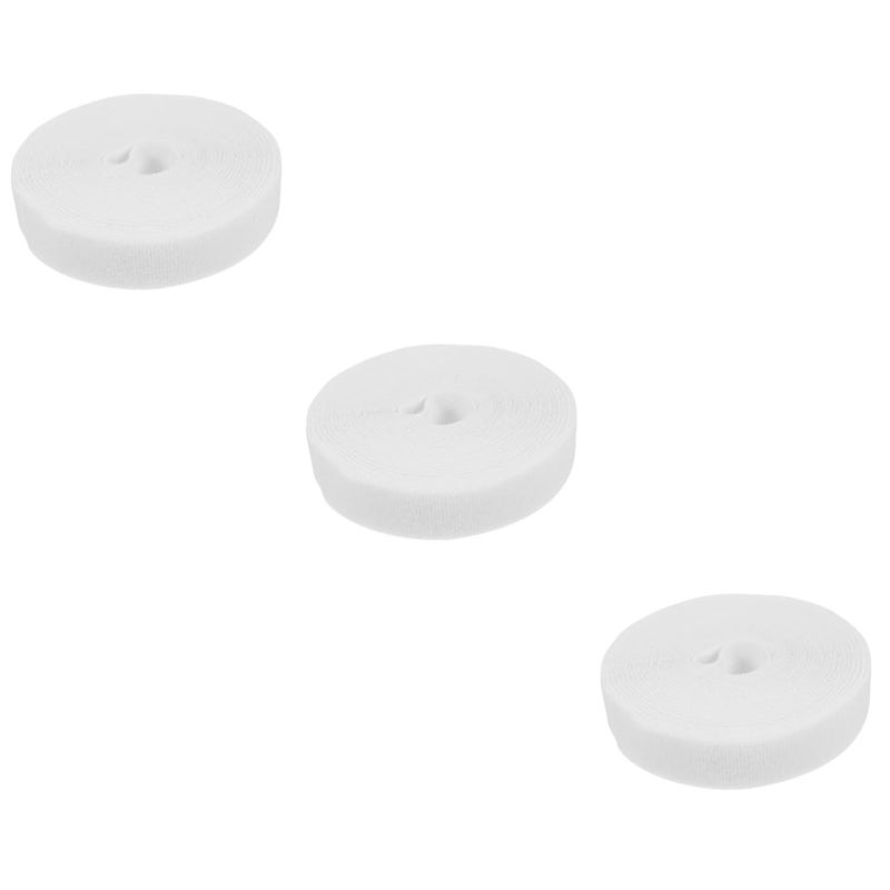 PartyKindom Self Adhesive Hook and Loop Cable Organizer Strips 3 Rolls White Nylon Reusable - Image 1