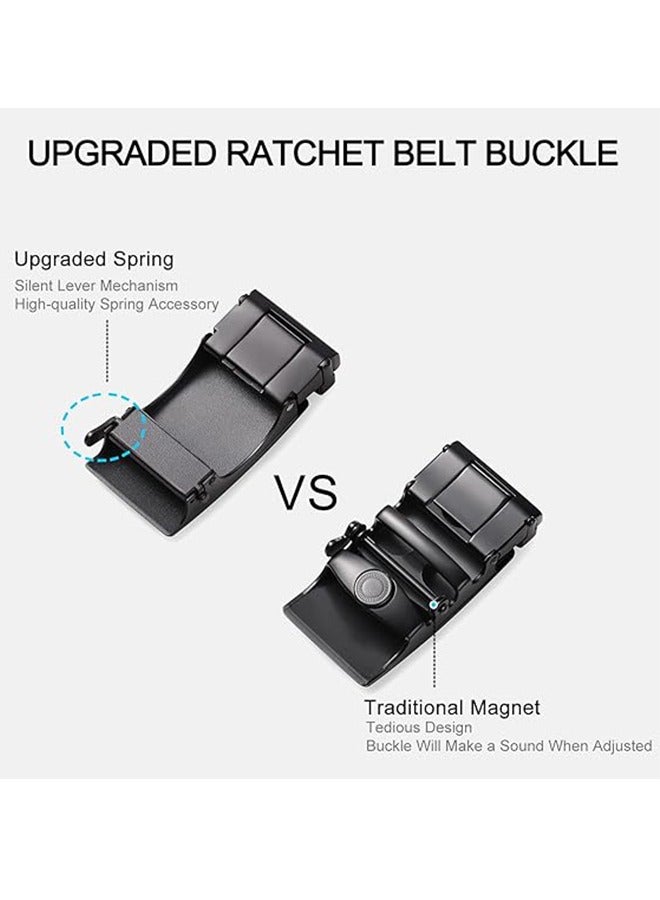 Leather Belt for Men Automatic Ratchet Buckle Slide Dress Casual Belts 1 3/8'' Wide Adjustable Trim to Fit(Black-20) - Image 4