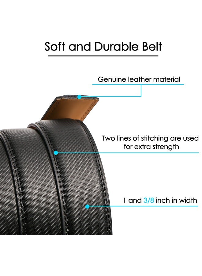 Leather Belt for Men Automatic Ratchet Buckle Slide Dress Casual Belts 1 3/8'' Wide Adjustable Trim to Fit(Black-20) - Image 2