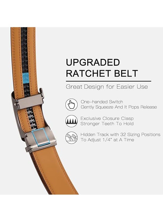 Leather Belt for Men Automatic Ratchet Buckle Slide Dress Casual Belts 1 3/8'' Wide Adjustable Trim to Fit(Black-20) - Image 3