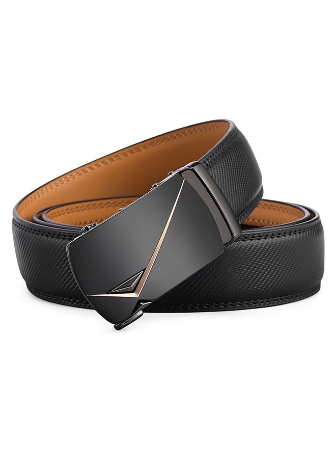 Leather Belt for Men Automatic Ratchet Buckle Slide Dress Casual Belts 1 3/8'' Wide Adjustable Trim to Fit(Black-20) - Image 5