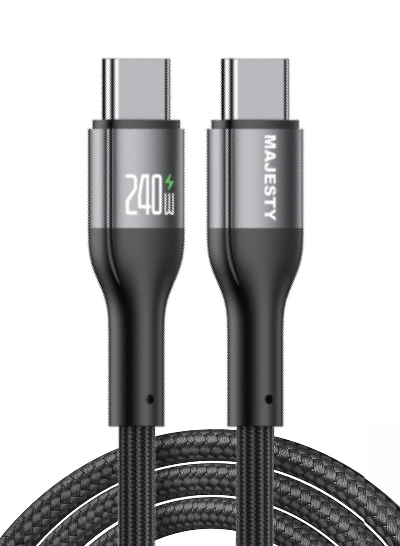 كابل  USB-C إلى USB-C بطول 1.8 متر، بقدرة شحن تصل إلى 240 واط، ويدعم تقنية PD 3.1، مع تصميم مضفر لزيادة المتانة.