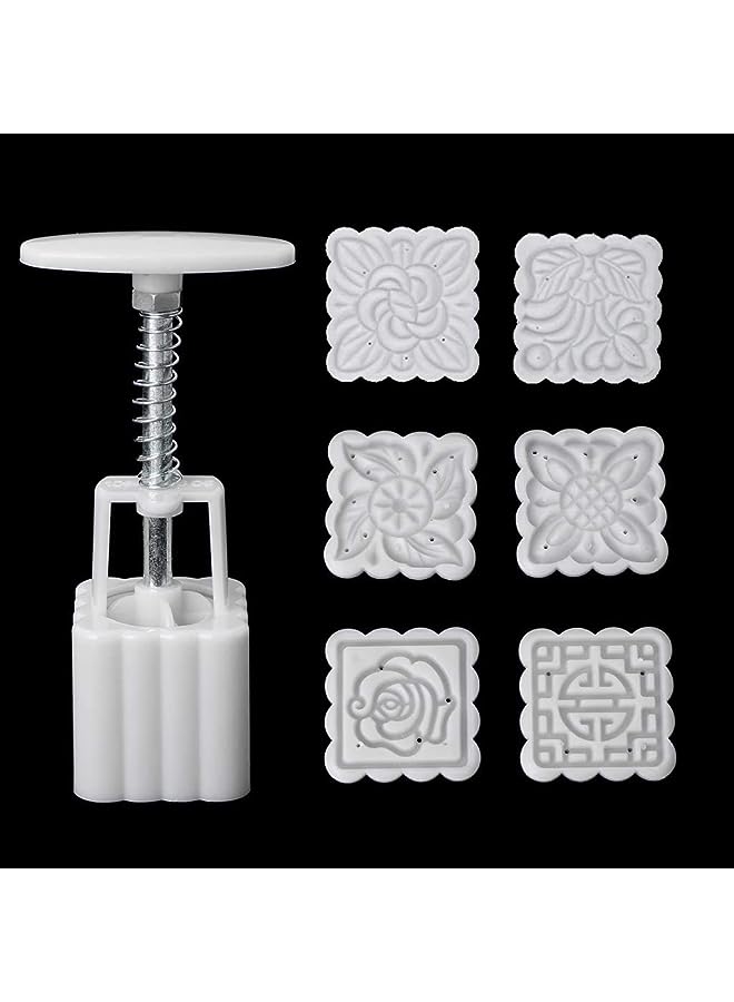 Raxoom Cookie Cutter Press Flower Moon Cake Mold with Set 6 Pcs Pattern Baking Accessories for Pastry Mold Bakware - Muffin Fondant - Cupcake Dessert - Eid & Mid-Autumn Festival - Square Shape - Image 1