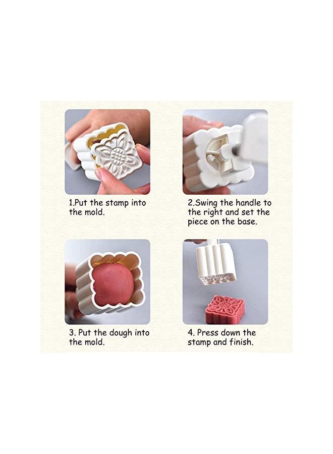 Raxoom Cookie Cutter Press Flower Moon Cake Mold with Set 6 Pcs Pattern Baking Accessories for Pastry Mold Bakware - Muffin Fondant - Cupcake Dessert - Eid & Mid-Autumn Festival - Square Shape - Image 3