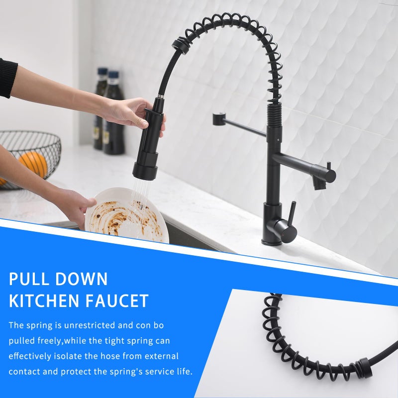 AIMADI Black Kitchen Faucet with 2 Function Sprayer,Commercial Stainless Steel Single Handle Single Hole Spring Matte Black Kitchen Faucet - Image 5