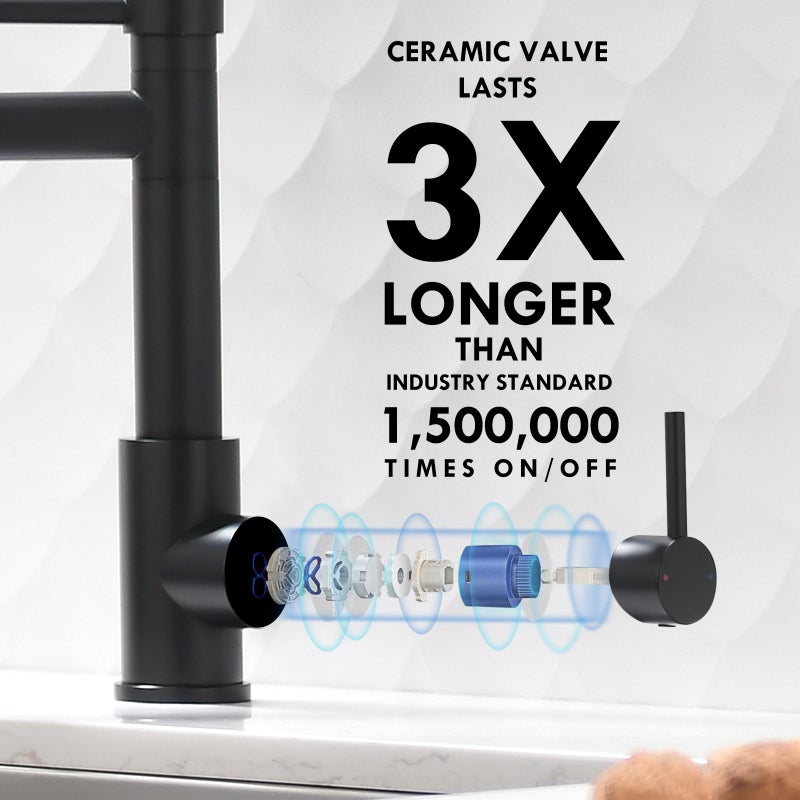 AIMADI Black Kitchen Faucet with 2 Function Sprayer,Commercial Stainless Steel Single Handle Single Hole Spring Matte Black Kitchen Faucet - Image 3