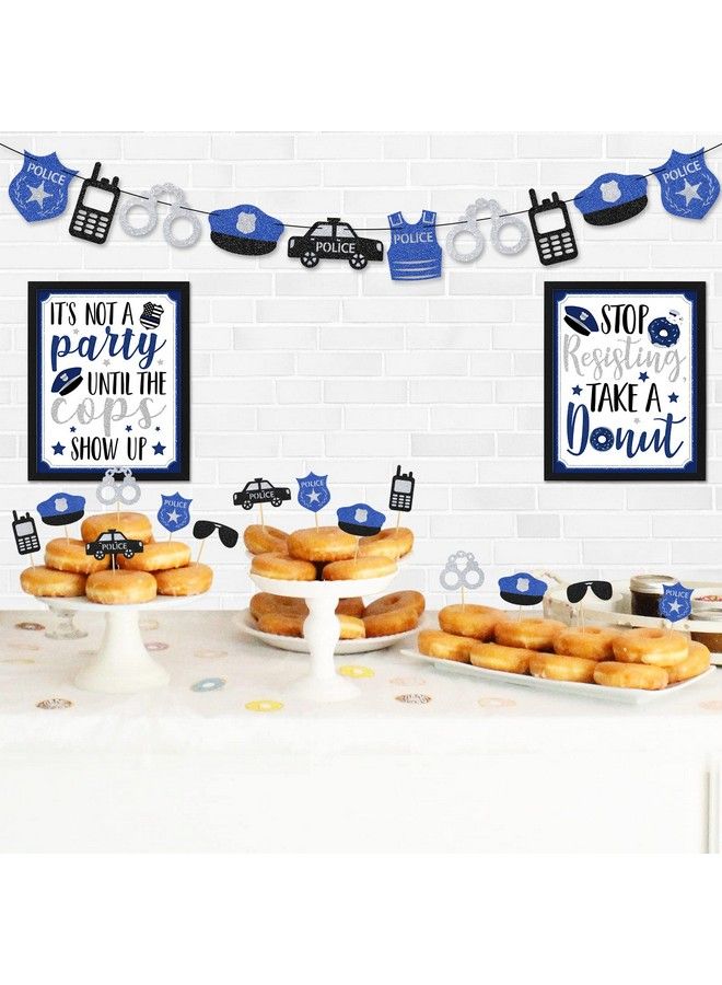 Levfla Officer Donut Bar Decoration Kit Police Banner Party Until The Cops Shown Up Table Sign Doughnut Dessert Food Topper For Graduation Birthday Retirement Anniversary Party Favor Ideas Supplies 27Pcs - Image 1
