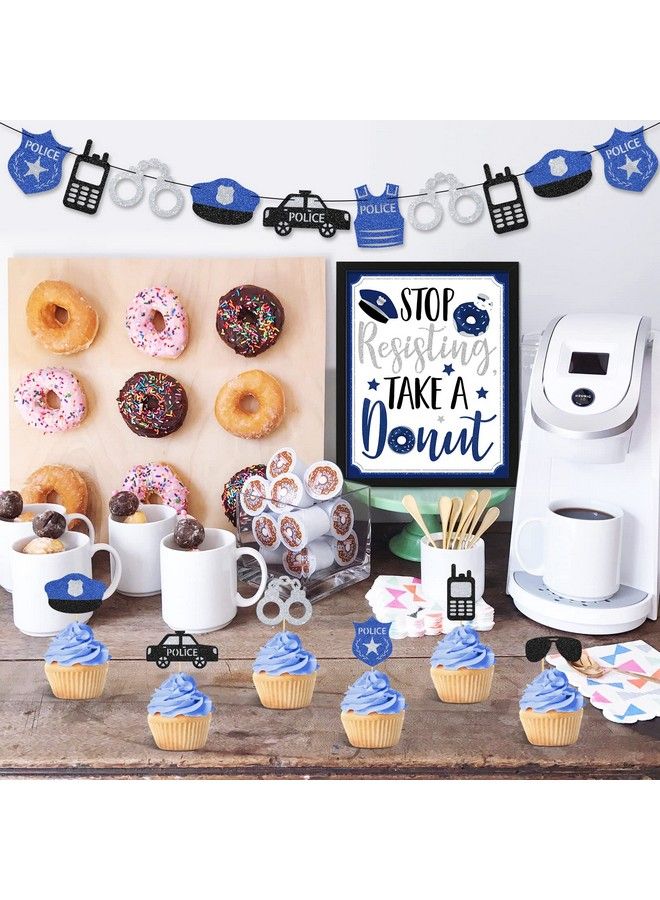 Levfla Officer Donut Bar Decoration Kit Police Banner Party Until The Cops Shown Up Table Sign Doughnut Dessert Food Topper For Graduation Birthday Retirement Anniversary Party Favor Ideas Supplies 27Pcs - Image 5