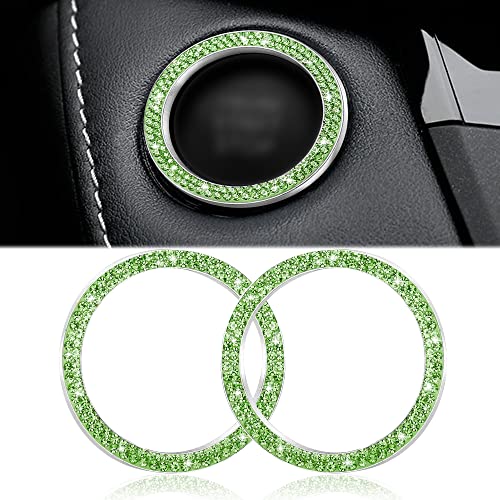 WINKA 2pcs Bling Car Engine Start Button Cover Diamond Crystal Push Start Stop Button Ring Sparkly Bling Ignition Button Cover Rhinestone Keyless Ignition Ring Universal Car Accessories Light Green - Image 1