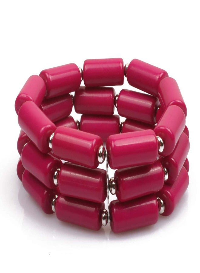 فوداتم مجموعة خرز متعددة الطبقات مصنوعة يدوياً من فوداتم، تتضمن قلادة وسوار وأقراط، للنساء، مصنوعة من خرز أكريليك، قلادات مميزة (لون أحمر وردي). - Image 5