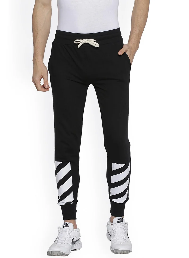 Campus Sutra Men's Onyx Black Block Striped-Print Trackpants