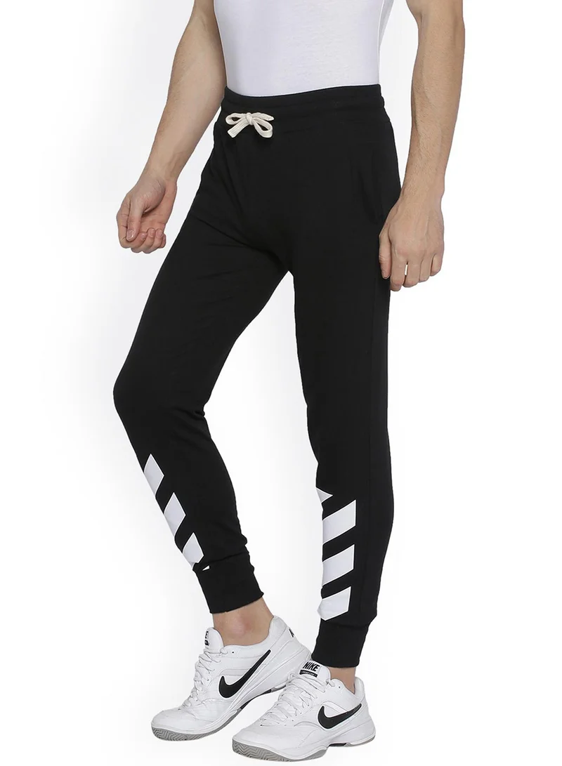 Campus Sutra Men's Onyx Black Block Striped-Print Trackpants