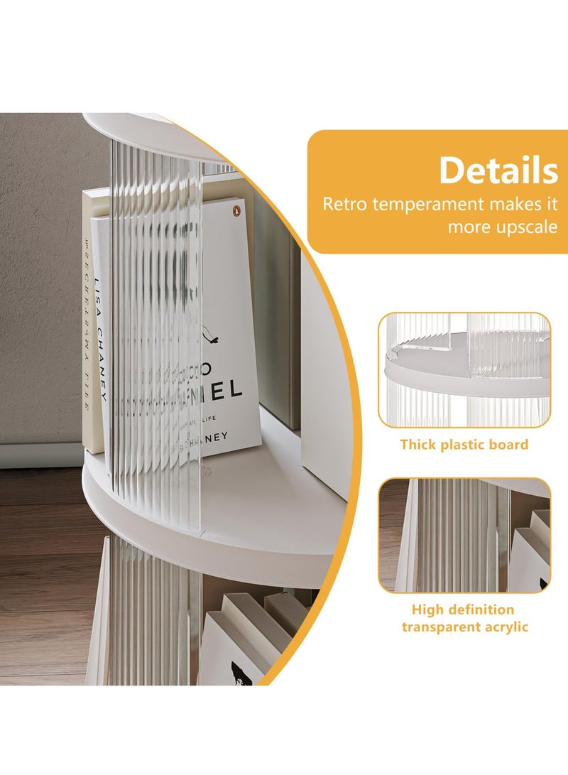 XiuWoo Rotating Bookshelf, 360°Display Spinning Rolling Bookshelf Tower, 3 Tiers Moveable White Small Mobile Corner Bookcase Suitable for Bedrooms, Living Rooms, Offices, and Study Rooms - Image 3