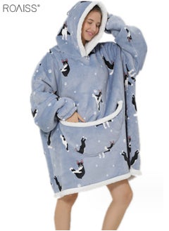 roaiss Women's Warm Plush Hooded Sweatshirt Facecloth Tv Tv Blanket Large Pockets Warm Pullover Pajamas  - Image 3
