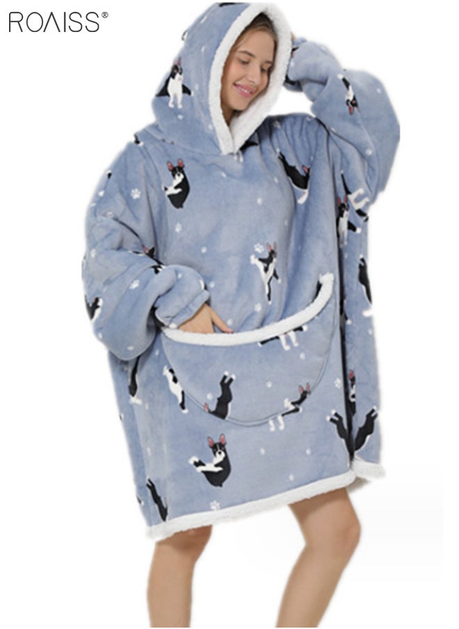 roaiss Women's Warm Plush Hooded Sweatshirt Facecloth Tv Tv Blanket Large Pockets Warm Pullover Pajamas  - Image 3