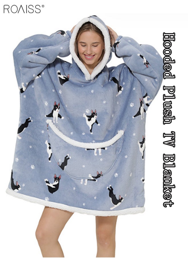 roaiss Women's Warm Plush Hooded Sweatshirt Facecloth Tv Tv Blanket Large Pockets Warm Pullover Pajamas  - Image 1