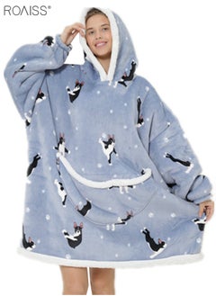 roaiss Women's Warm Plush Hooded Sweatshirt Facecloth Tv Tv Blanket Large Pockets Warm Pullover Pajamas  - Image 2