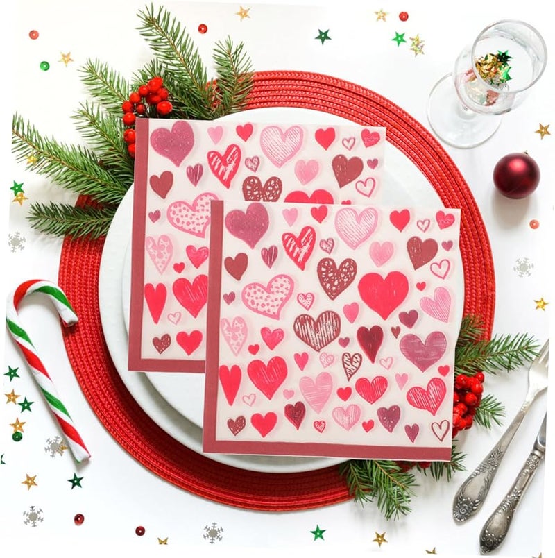 مناديل ورقية وردية على شكل قلب 40 ورقة مناديل ناعمة مربعة للحفلات لعيد الحب والذكرى السنوية للزفاف - Image 4