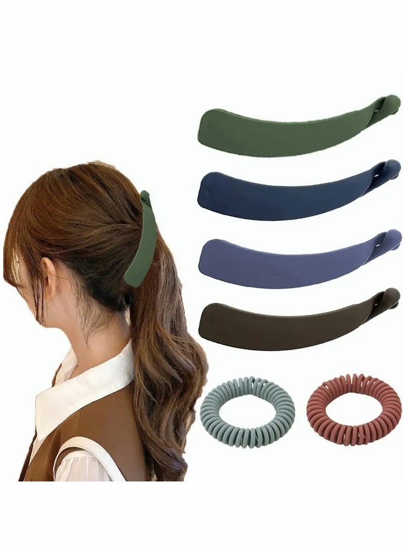 Excefore مشابك شعر الموز للشعر الكثيف، مشابك ذيل الحصان للنساء، مع أربطة شعر على شكل سلك هاتف، حامل لصنع ذيل الحصان، للنساء والفتيات (4 قطع) - Image 1