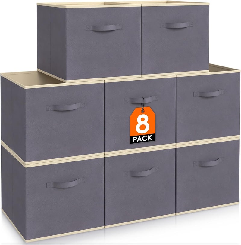 Lifewit Storage Cubes, Foldable Decorative Fabric Storage Baskets for Organizing Home Organizers with Handles for Shelves, Closet, 11 Inch Bins, 18L Gray, 8 Packs - Image 1