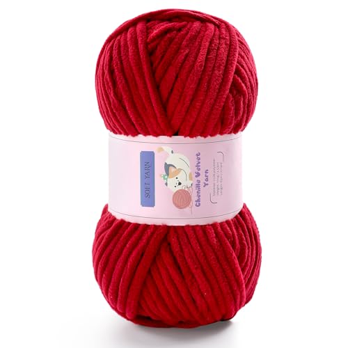 Mooaske Chunky Yarn for Crocheting - Chenille Yarn for Knitting - Bulky Blanket Yarns for Crocheting Blankets Amigurumi Craft Hat Shoes, Plush Fluffy Soft Yarns 71 yds/3.5 oz Each Skein(Jujube Red) - Image 1