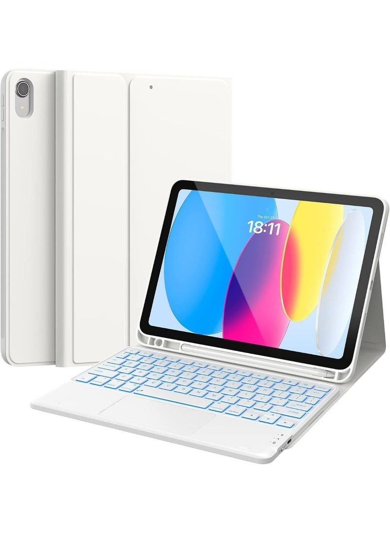 جراب لوحة مفاتيح ثنائي اللغة لجهاز iPad الجيل العاشر 10.9 بوصة / iPad 11 بوصة A16 (2025)، بإضاءة خلفية بسبعة ألوان، ولوحة لمس متعددة اللمس، وحامل قابل للطي مع حامل قلم. - Image 1