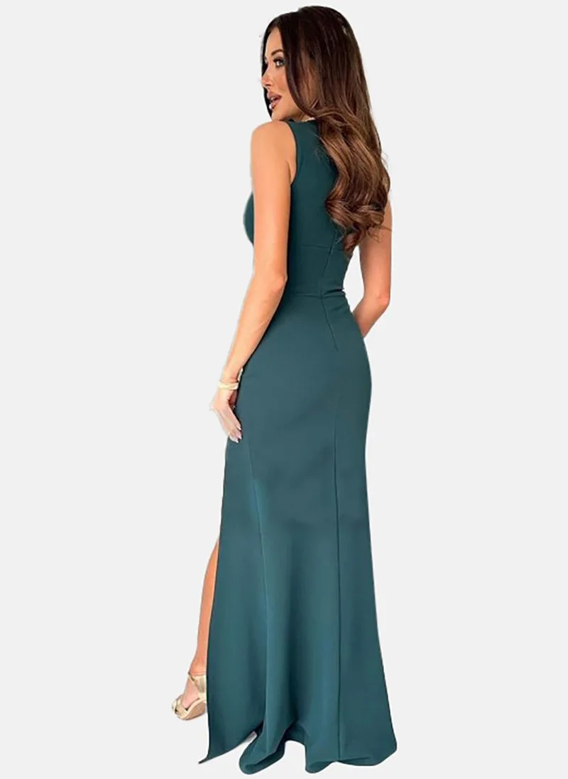 يونيكي Green V-Neck Maxi Dress