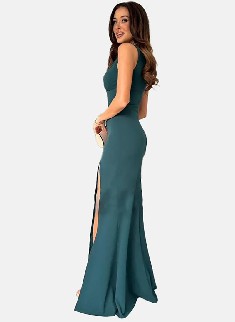يونيكي Green V-Neck Maxi Dress