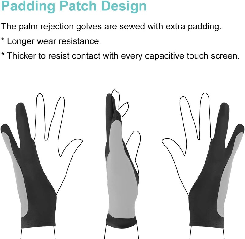 Mixoo Artists Gloves 2 Pack - Palm Rejection Gloves with Two Fingers for Paper Sketching, iPad, Graphics Drawing Tablet, Suitable for Left and Right Hand (Small) - Image 3