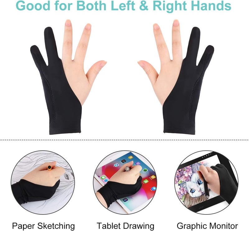 Mixoo Artists Gloves 2 Pack - Palm Rejection Gloves with Two Fingers for Paper Sketching, iPad, Graphics Drawing Tablet, Suitable for Left and Right Hand (Small) - Image 5