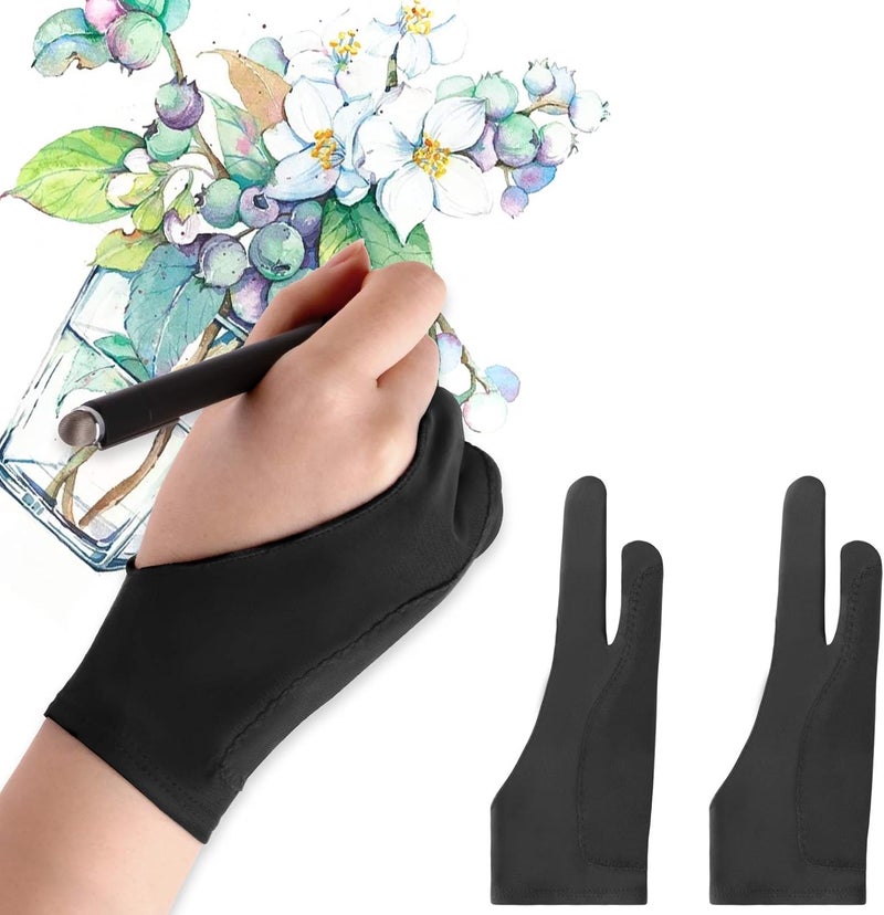 Mixoo Artists Gloves 2 Pack - Palm Rejection Gloves with Two Fingers for Paper Sketching, iPad, Graphics Drawing Tablet, Suitable for Left and Right Hand (Small) - Image 1