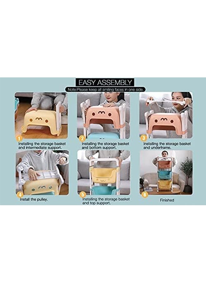 TodyJeyHo Kids Toy Storage Organizer 4-Tier Rolling Cart,Playful Colors Smiley DesignChildren Playroom Decor Doll Activity Rack Shelf  Mobile Move Everywhere with Caster Wheels (4L) - Image 2