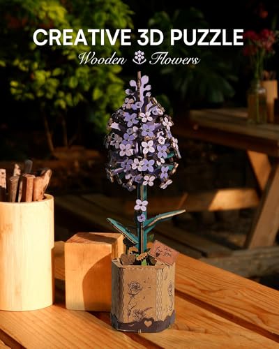 Wowood 3D Flower Wooden Puzzles for AdultsLilac DIY Wooden Flowers Model Kit Building Set Crafts for Adults to Build Botanical CollectionIdeal Creative Gift IdeasHousewarming 154PCS - Image 5