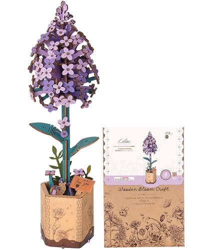 Wowood 3D Flower Wooden Puzzles for AdultsLilac DIY Wooden Flowers Model Kit Building Set Crafts for Adults to Build Botanical CollectionIdeal Creative Gift IdeasHousewarming 154PCS - Image 1