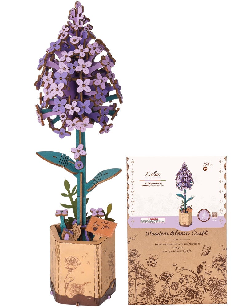 Wowood 3D Flower Wooden Puzzles for AdultsLilac DIY Wooden Flowers Model Kit Building Set Crafts for Adults to Build Botanical CollectionIdeal Creative Gift IdeasHousewarming 154PCS - Image 3