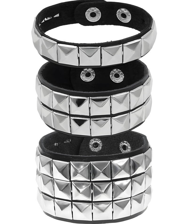 KalamkariX Punk Bracelet, Gothic Style Wristband with Layered Black Square Leather Design, Perfect for Rock Concerts and Gothic Themed Parties, Fashion Statement for Punk Costume Accessories - Image 1