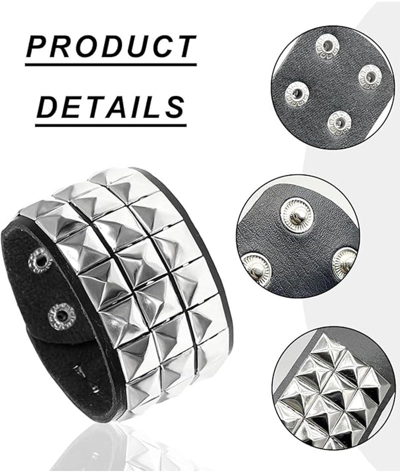 KalamkariX Punk Bracelet, Gothic Style Wristband with Layered Black Square Leather Design, Perfect for Rock Concerts and Gothic Themed Parties, Fashion Statement for Punk Costume Accessories - Image 3