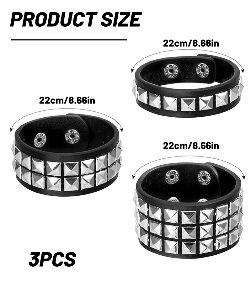 KalamkariX Punk Bracelet, Gothic Style Wristband with Layered Black Square Leather Design, Perfect for Rock Concerts and Gothic Themed Parties, Fashion Statement for Punk Costume Accessories - Image 2