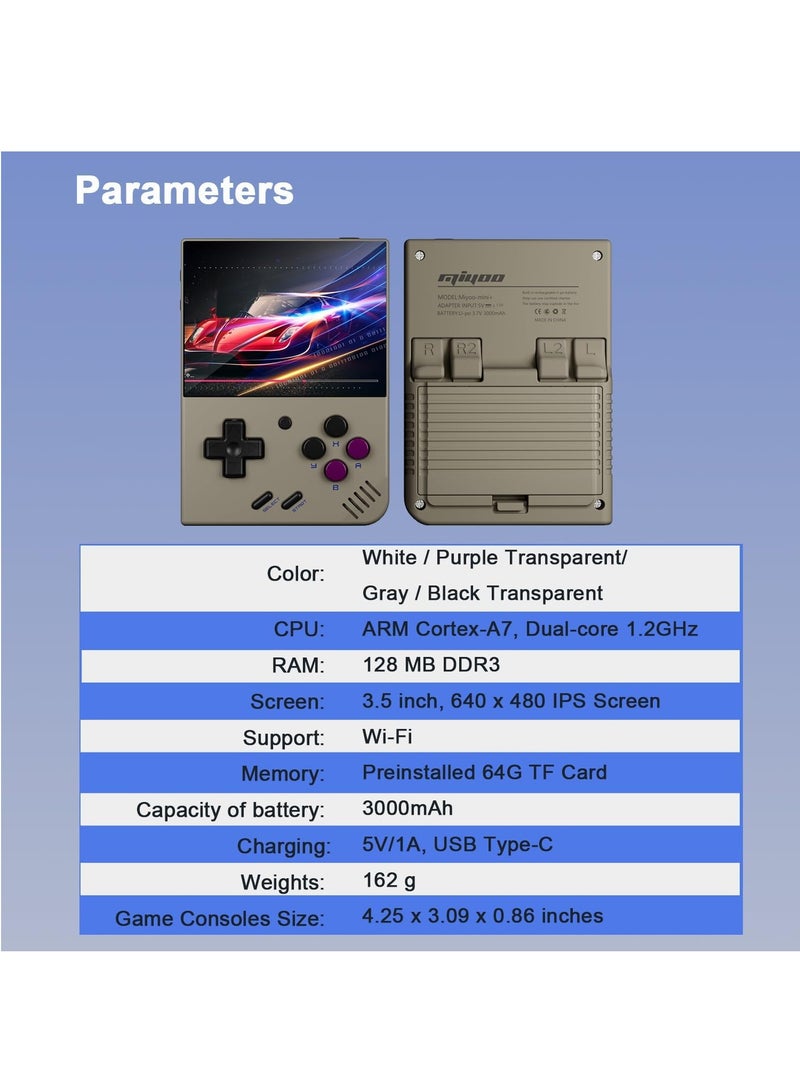 Portable Handheld Gaming Console with Storage Case, 3.5 IPS Screen, 128GB TF Card, 10,000+ Games, Long-lasting Battery, WiFi Support (Gray) - Image 3
