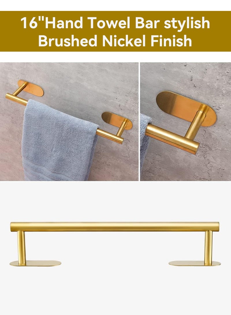 LEOKOR 4 Pcs Bathroom Towel Rack Hardware, 304 Stainless Steel Wall Mounted with 16" Hand Towel Bar, Hand Towel Ring, Toilet Paper Holder, Robe Towel Hook for Bathroom (Gold) - Image 5