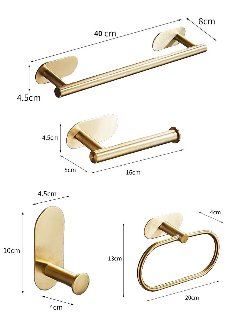 LEOKOR 4 Pcs Bathroom Towel Rack Hardware, 304 Stainless Steel Wall Mounted with 16" Hand Towel Bar, Hand Towel Ring, Toilet Paper Holder, Robe Towel Hook for Bathroom (Gold) - Image 4
