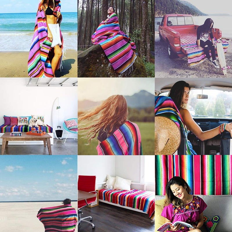 Eccbox Large Serape Blanket with Assorted Bright Colors - Mexican Tablecloth for Wedding Party Decorations - Image 4