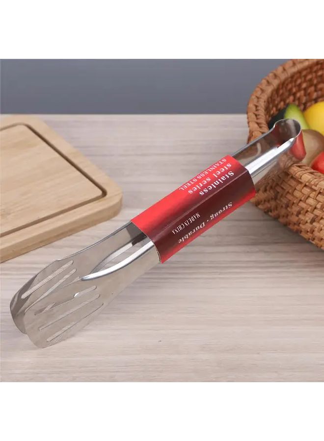 Multipurpose Heavy Duty 304 Stainless Steel Kitchen Clamp Silvery Thickened Heat Resistant For Grilling Steaks Flipping Meat Pasta - Image 3